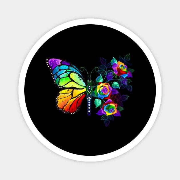 Rainbow flower butterfly Magnet by Blackmoon9